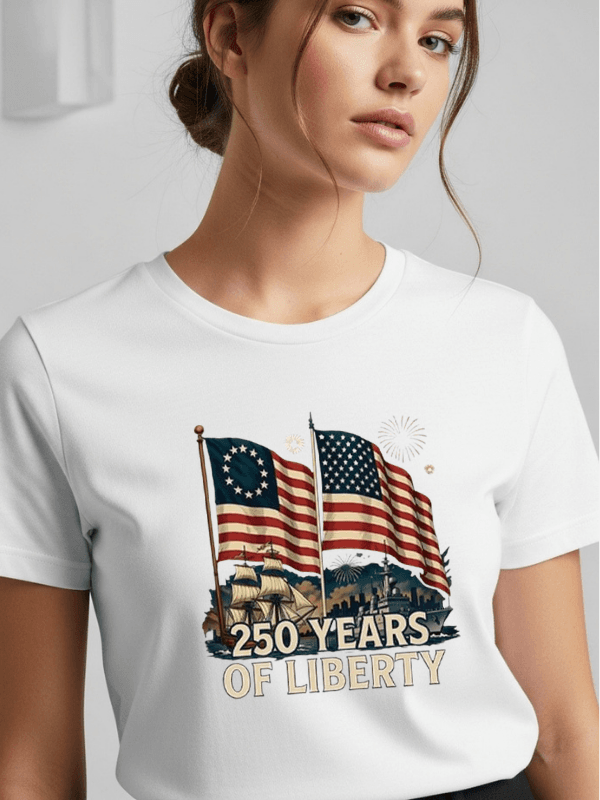 1 250 Years of Liberty Patriotic T-Shirt | American Flag USA 250th Anniversary Graphic Tee - Image 1