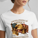 United States of America 250th Anniversary T-Shirt | Patriotic Eagle, Statue of Liberty & Liberty Bell 1776–2026 Graphic Tee